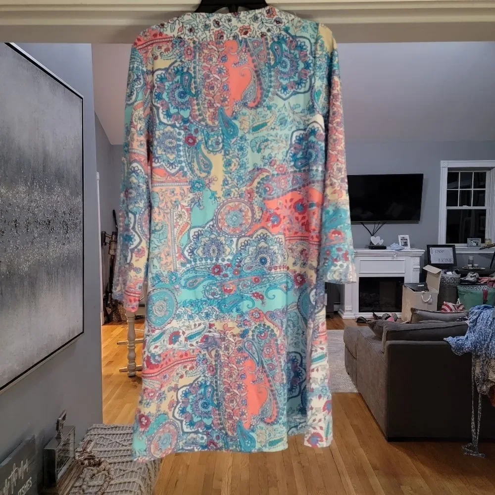AQUA ET SOL Upf 50 3/4 Sleeve Cape Cod Lace Up Tunic Resortwear Coverup Small - Picture 10 of 10